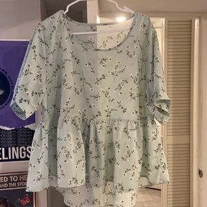 2XL Green floral print blouse